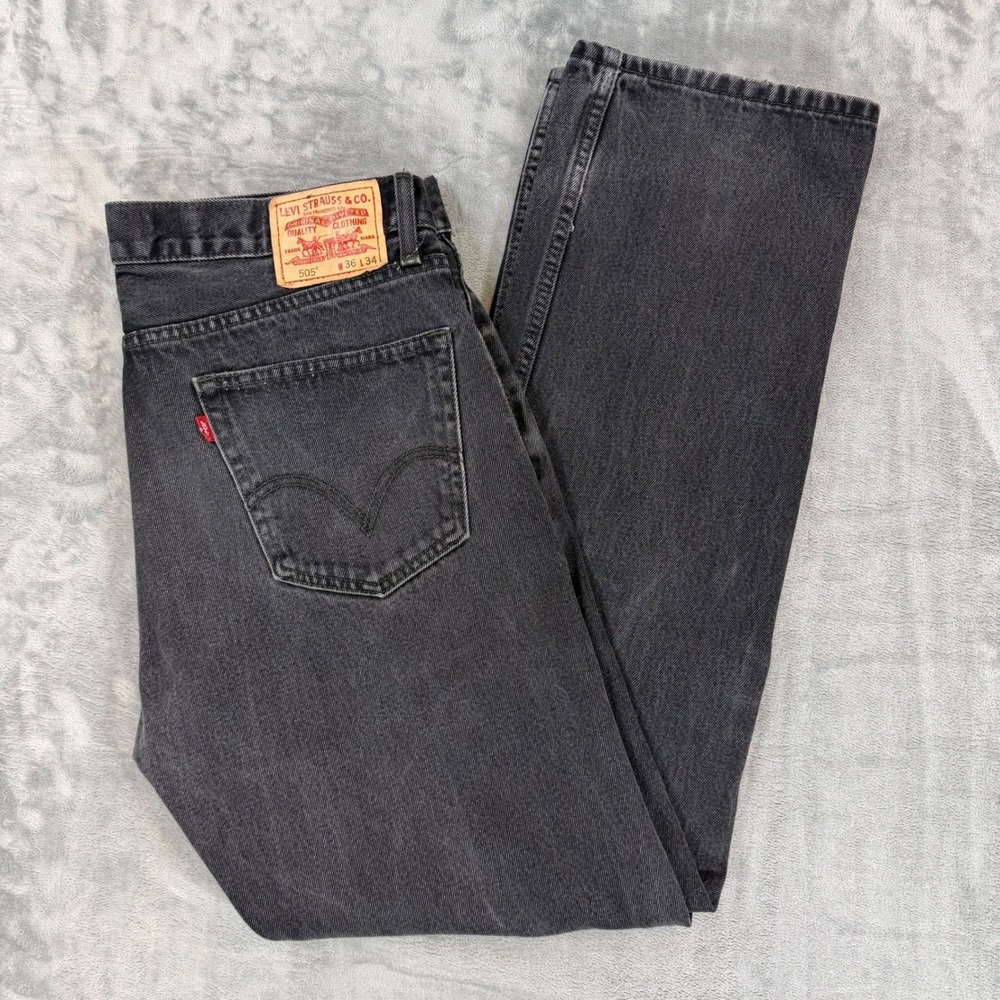 Vintage Levi's 505 Straight Fit Jeans Mens 36x34 Faded Black Dark Gray Pants